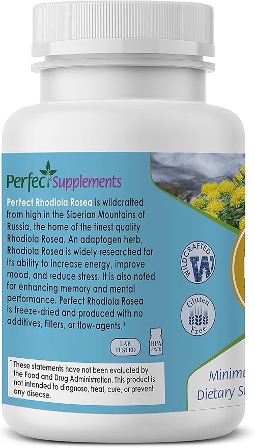Perfect Rhodiola Rosea, for Better Focus, 3% Rosavins 1% Salidroside ~60 Vegetable