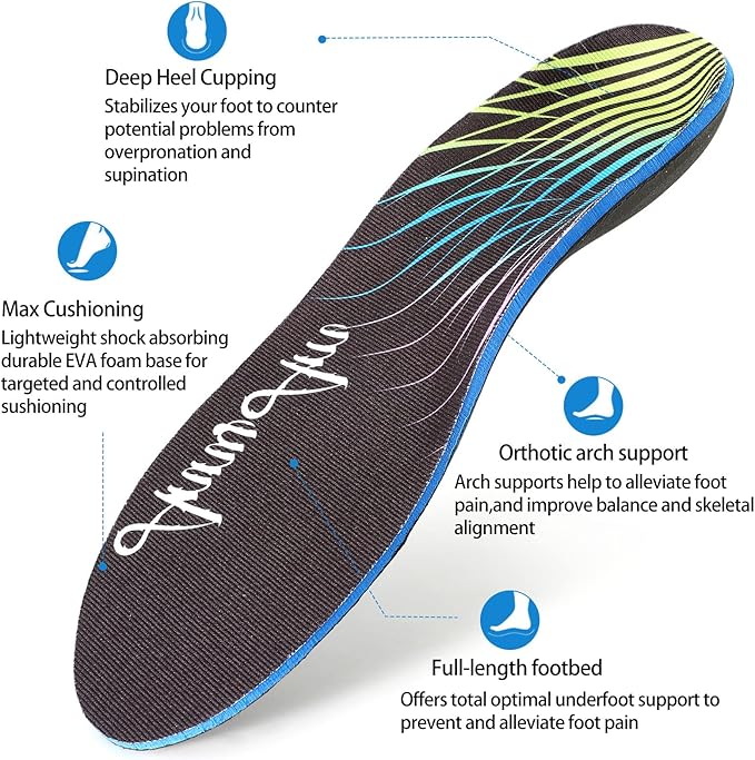Arch Support Inserts for Plantar Fasciitis 9-9.5 | 11-11.5, Black)