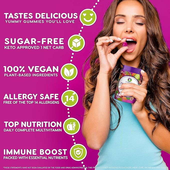 NUTRAMIN Daily Vegan Keto Multivitamin Gummies D2, and B6, B12 B12 & 90 Count, 45 Days