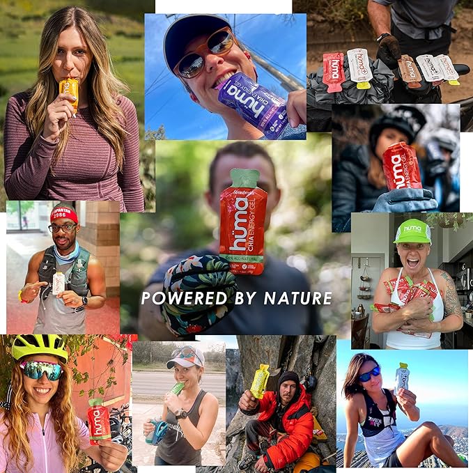 Huma Chia Energy Gel, Raspberries, 24 Gels, 1x Caffeine - Sports Nutrition for Endurance Exercise