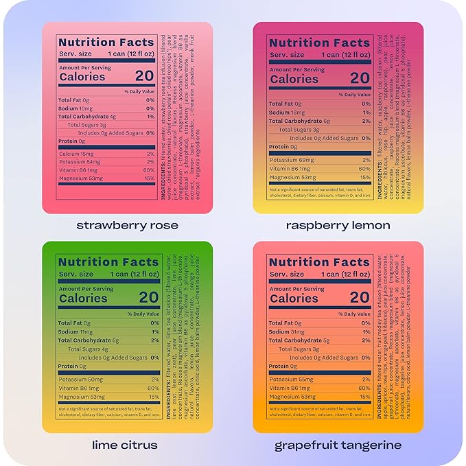 Recess Mood Magnesium Supplement Drink Calming 12 Ounce, 12 (Variety 12 Pack)