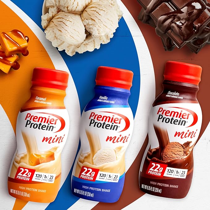 Premier Protein Shake MINIs, Caramel, 22g 120 Calories, 1g Sugar, 8.75fl oz, 12