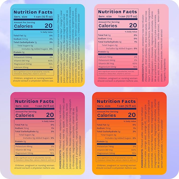 Recess Mood Magnesium Supplement Drink Calming 12 Ounce, 12 (Variety 12 Pack)