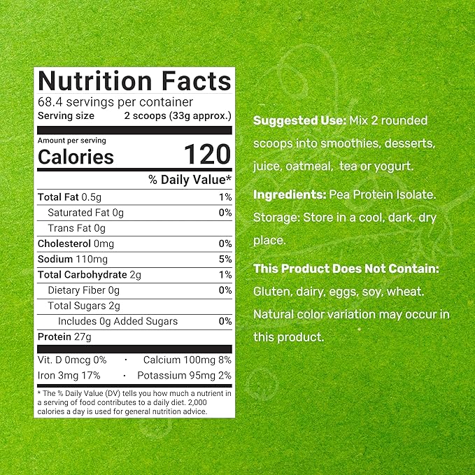 DEAL SUPPLEMENT Unflavored Pea Protein Powder, 5lbs – 27g Protein