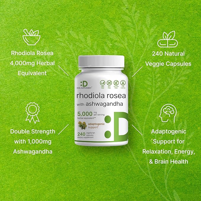 DEAL SUPPLEMENT Rhodiola Rosea with Ashwagandha 5,000mg Per 240 Veggie 10:1 Root