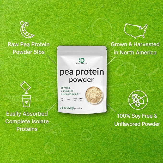 DEAL SUPPLEMENT Unflavored Pea Protein Powder, 5lbs – 27g Protein
