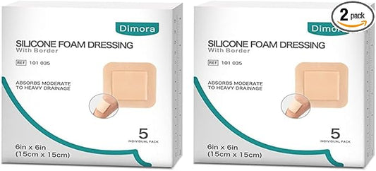Dimora Silicone Foam Dressing with Border 6"x6" Waterproof 10 Pack…