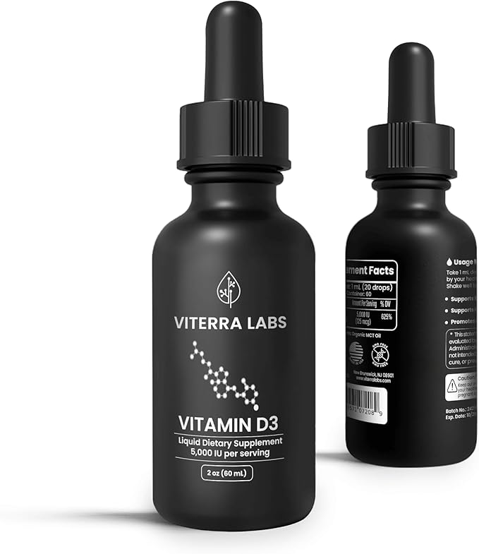 Liquid Vitamin D3 5000 IU Drops – High Absorption, Supports Immune & Bone Health, Non-GMO, Organic MCT Oil – 60 Servings | 60mL