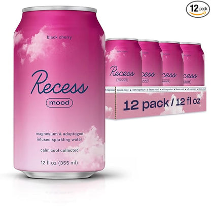 Recess Mood Magnesium Supplement Drink Calming 12 Ounce, 12 (Black 12 Pack)