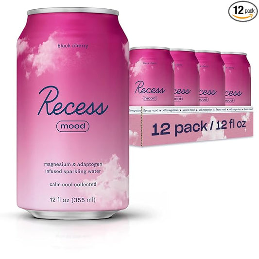 Recess Mood Magnesium Supplement Drink Calming 12 Ounce, 12 (Black 12 Pack)