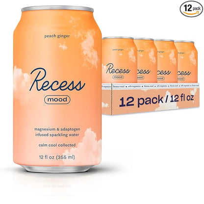Recess Mood Magnesium Supplement Drink Calming 12 Ounce, 12 (Peach 12 Pack)