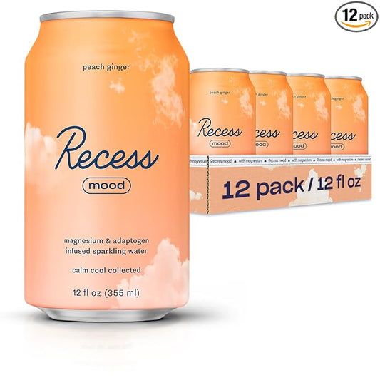 Recess Mood Magnesium Supplement Drink Calming 12 Ounce, 12 (Peach 12 Pack)