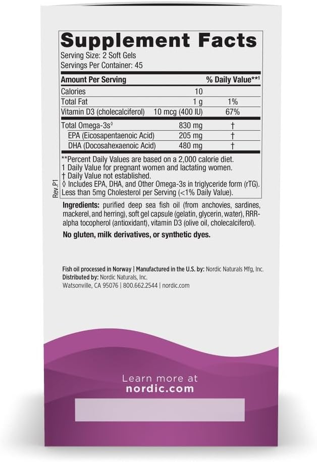 Nordic Naturals Prenatal DHA, Unflavored 90 Soft 830 mg Omega-3 + 400 IU D3 - 45 Servings