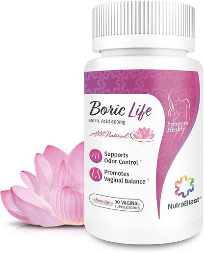 NutraBlast Boric Acid Vaginal Suppositories 100% Pure (30 Count)