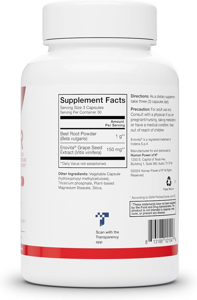 humanN SuperBeets Beet Root Capsules Quick Release 1000mg, Helps Support Nitric Oxide Production, Blood Pressure, Heart Health, Contains Non-GMO Beetroot Powder, Studied Antioxidants 90 Count