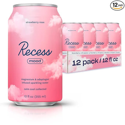 Recess Mood Magnesium Supplement Drink Calming 12 Ounce, 12 (Strawberry 12 Pack)