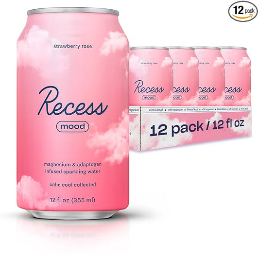 Recess Mood Magnesium Supplement Drink Calming 12 Ounce, 12 (Strawberry 12 Pack)