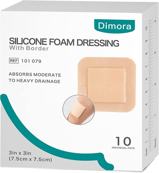 Dimora Silicone Foam Dressing with Border 3"x3" Waterproof 10 Pack(FSA/HSA