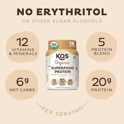 KOS Organic Plant Based Protein Powder, 15 Servings