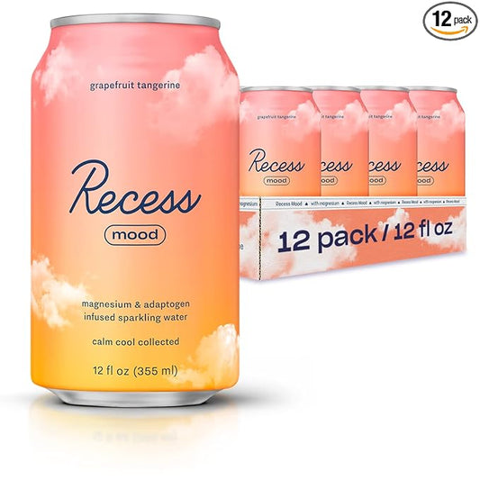 Recess Mood Magnesium Supplement Drink Calming 12 Ounce, 12 (Grapefruit 12 Pack)