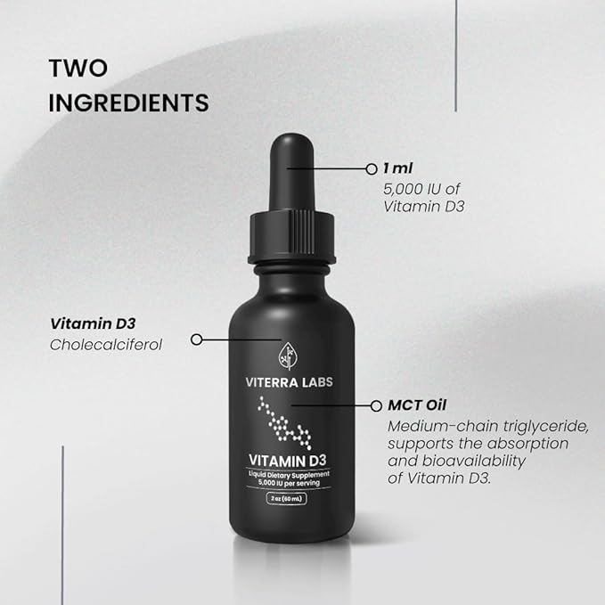 Liquid Vitamin D3 5000 IU Drops – High Absorption, Supports Immune & Bone Health, Non-GMO, Organic MCT Oil – 60 Servings | 60mL