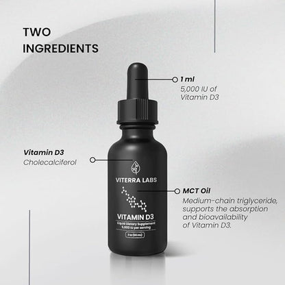 Liquid Vitamin D3 5000 IU Drops – High Absorption, Supports Immune & Bone Health, Non-GMO, Organic MCT Oil – 60 Servings | 60mL