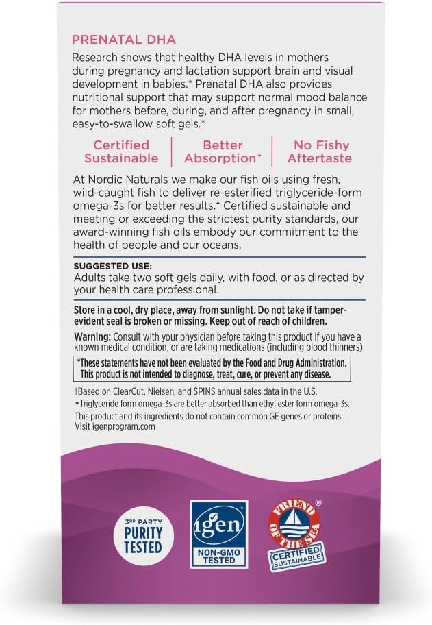 Nordic Naturals Prenatal DHA, Unflavored 90 Soft 830 mg Omega-3 + 400 IU D3 - 45 Servings