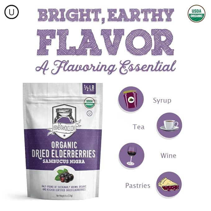 FERMENTAHOLICS | USDA Organic Dried Elderberries 8 oz