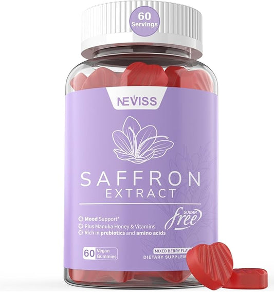 Saffron Gummies - Saffron Supplement Gummies 100% Pure B6, B12, B12, D3, D3, C 60Cts
