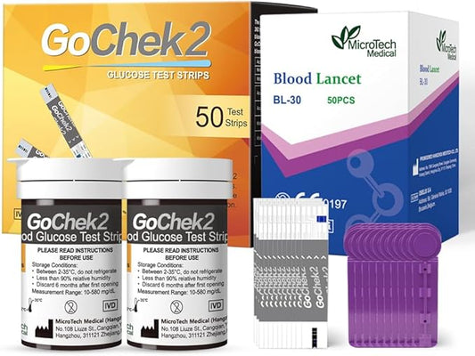 MicroTech Draw-in No Coding Blood Glucose 0.5μL Blood Gocheck2 Sugar 50 Count.
