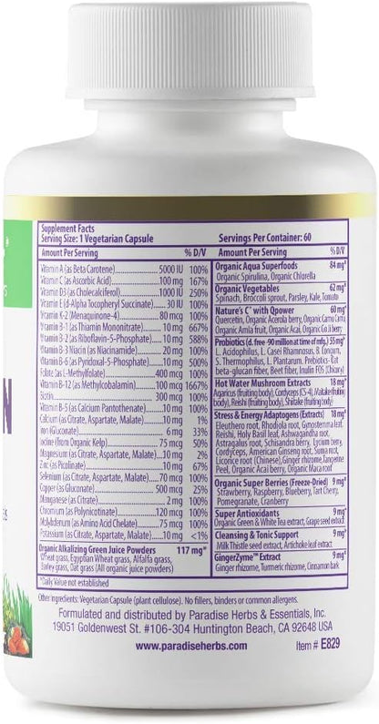 Paradise Herbs, Earth's Blend, Multivitamin, 48 Organic B12, C, K2, Daily 60