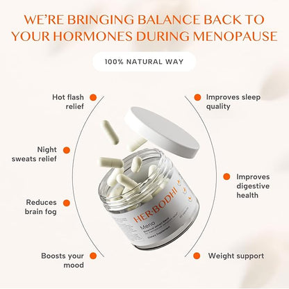 Meno- Menopause Hormonal Balance for Women, Estrogen Soy Isoflavones Menopause Supplement for Women, Ashwagandha, Black Cohosh Hot Flashes Menopause Relief, Night Sweats Relief 120Caps