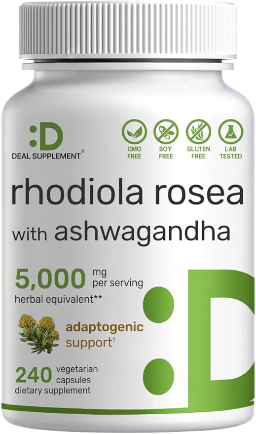 DEAL SUPPLEMENT Rhodiola Rosea with Ashwagandha 5,000mg Per 240 Veggie 10:1 Root