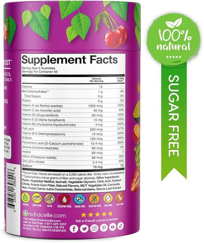 NUTRAMIN Daily Vegan Keto Multivitamin Gummies D2, and B6, B12 B12 & 90 Count, 45 Days