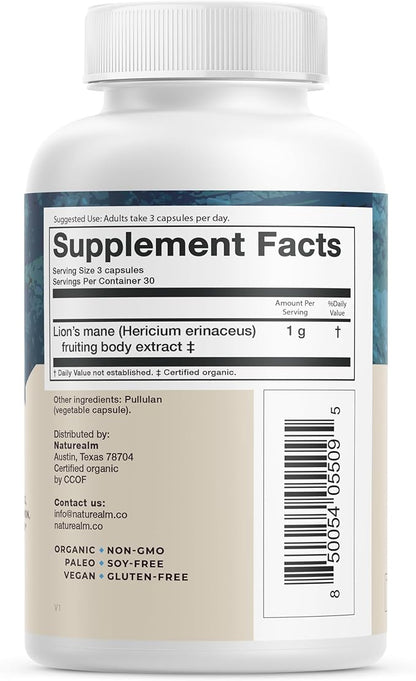 Naturealm - Lion's Mane Capsules - 90 Vegetarian 30-Day Supply