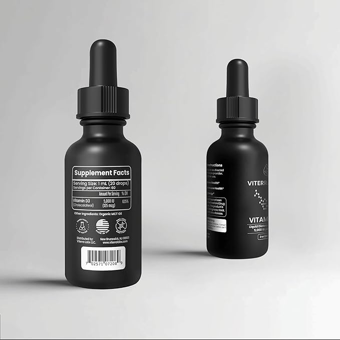 Liquid Vitamin D3 5000 IU Drops – High Absorption, Supports Immune & Bone Health, Non-GMO, Organic MCT Oil – 60 Servings | 60mL