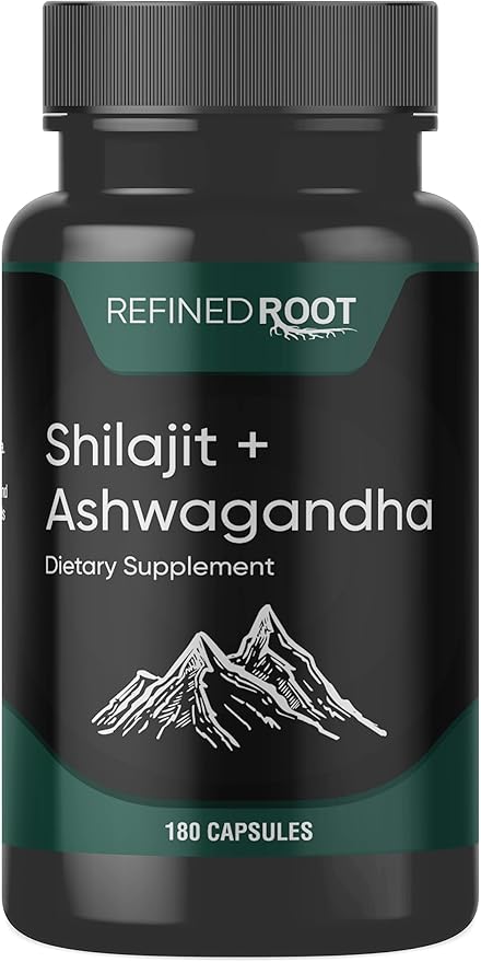 Shilajit Supplement 1000mg & Ashwagandha Supplements 500mg (180 (180 Capsules) (20% Fulvic