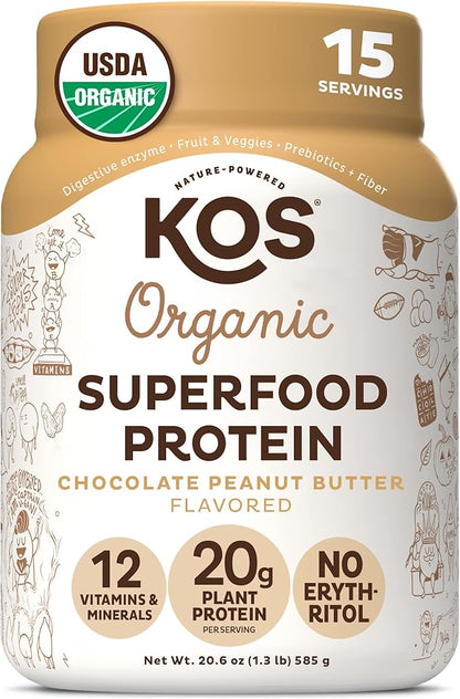 KOS Organic Plant Based Protein Powder, 15 Servings