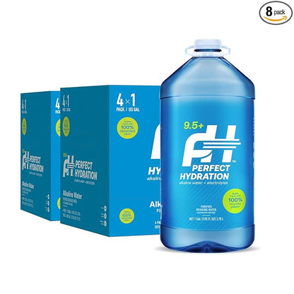 Perfect Hydration 9.5+ pH Alkaline Drinking Water, Electrolyte Minerals for Taste, 8 Gallons (2 Cases of 128 fl oz Jugs)
