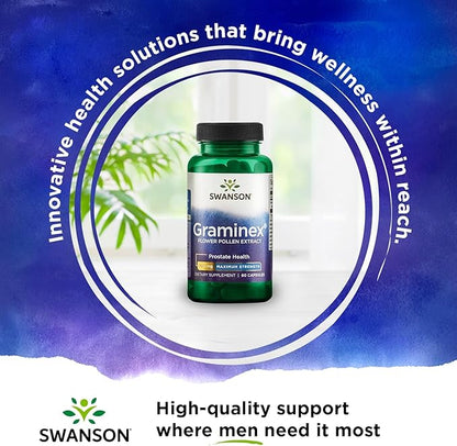 Swanson Maximum Strength Graminex Flower Pollen Extract - Supports Prostate Health, Urinary Tract Function, and Kidney Health - Mens Health Supplement - (60 Capsules, 500mg Each) (4 Pack)