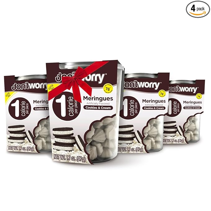 Don't Worry Keto Friendly Meringue Cookies - Cookies & Cream, Only 1 Calorie per piece!, Healthy Candy, Gluten Free Snacks for Adults, Low Carb, Low Sugar Snacks - 4 Pack