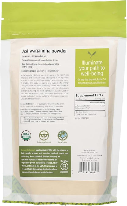 Banyan Botanicals Organic Ashwagandha Powder – 1/2lb –