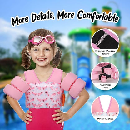 Moko Toddler Swim Vest for Kids, 20-50 lbs/22-66 lbs Clearance Swim Arm Band Cartoon Swimming Wings Pool Float Vests Sleeves Shoulder Straps Arm Floaties for Children Learn to Swim