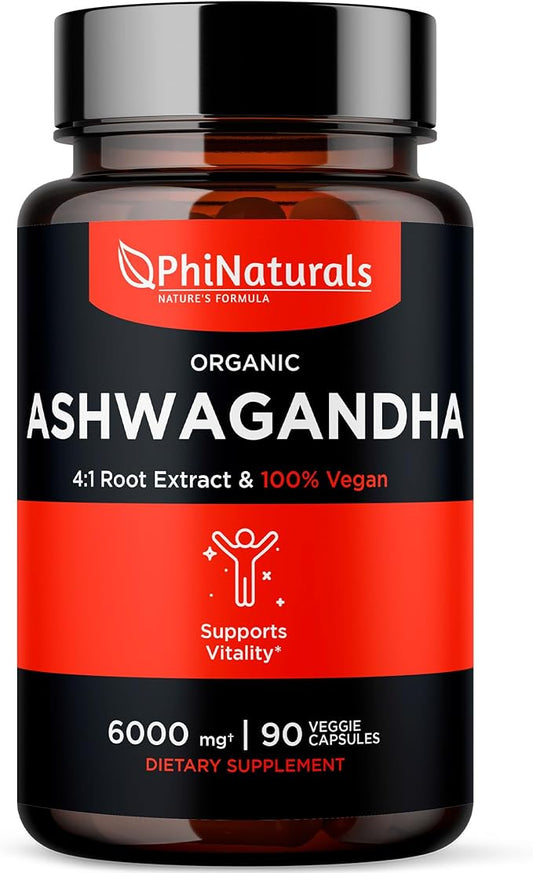 Ashwagandha Root Extract Capsules (Organic) Equivalent 6000 mg 1500 mg 500 mg 90 Count