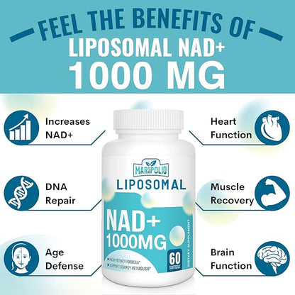 Liposomal NAD+ Supplement 1000 mg | Highest NAD Pontecy | Max Absorption | Pure NAD Supplement | Energy and DNA Repair, Aging Defense, Brain Function | 360 Softgels