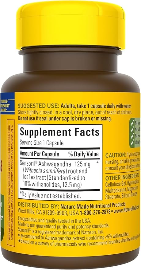 Nature Made Ashwagandha Capsules 125mg 60 Capsules, 60 Day 2)