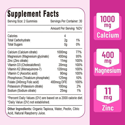 Calcium Magnesium Zinc Gummies with Vitamin D3 & K2, High 60 Gummies…