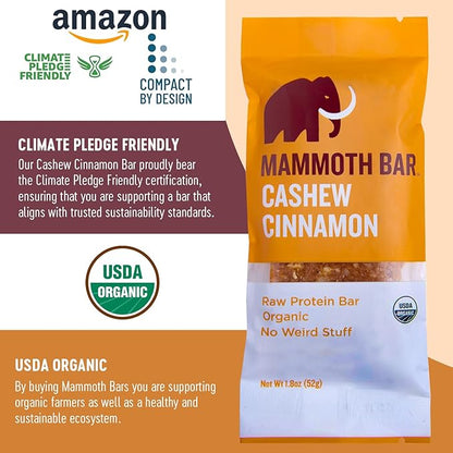 Cashew Cinnamon Bar- Organic, Paleo, Gluten Free and Raw by Mammoth Bar, 10-12g Protein, 1.8 Oz. Bar (10 Bars) …