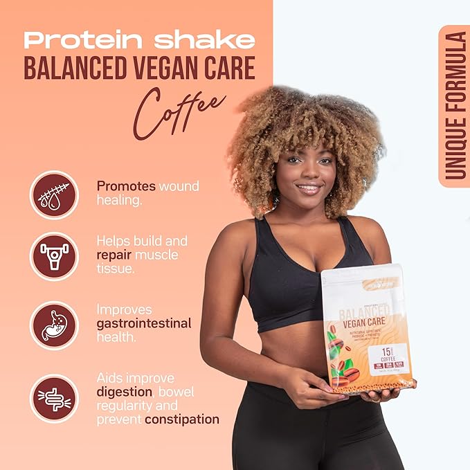 Vegan Care Coffee Protein Powder, 20g 6.5g, Probiotics 15 individual
