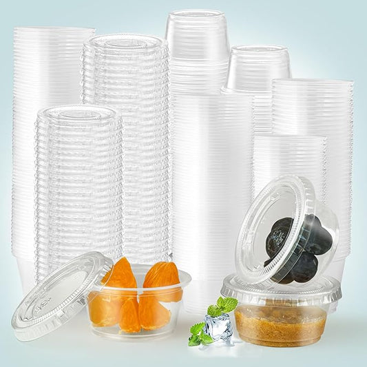 520 Pack - 2oz Disposable Plastic Portion Cups with Lids, Jello Shot Cups,Salad Dressing, Small Plastic Containers for Meal Prep, Sauces, and Sample Tasting…